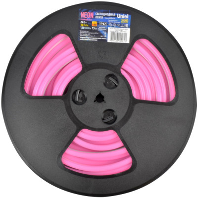 Светодиодная лента Neon ULS-N11-2835-120LED/m-8mm-IP67-DC24V-10W/m-15M-PINK катушка в герметичной упаковке